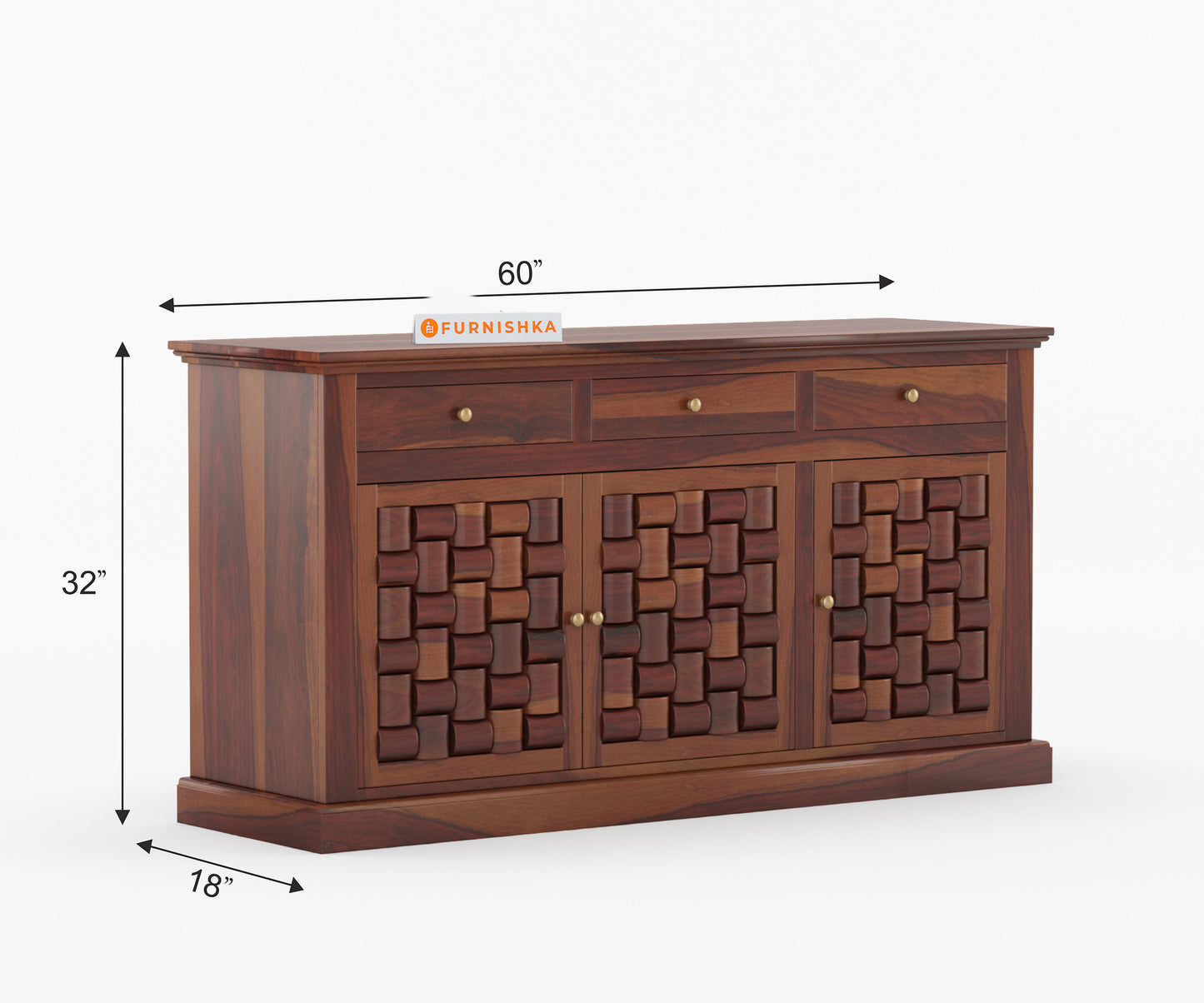 Lenio Sheesham Wood Triple Door Chest of Drawer - Furnishka