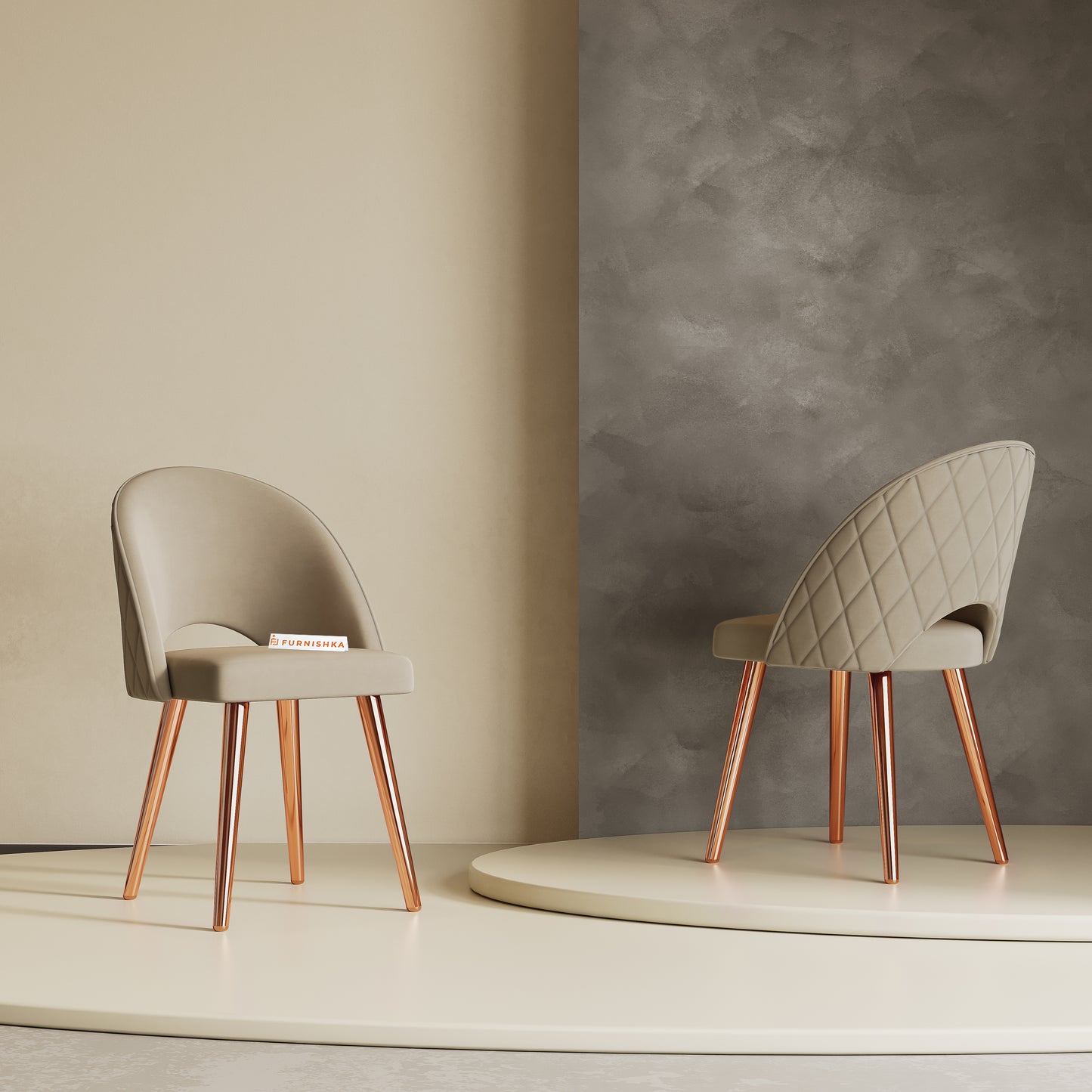 Leo Dining Chair With Rose Glod Leg Light Beige - Furnishka