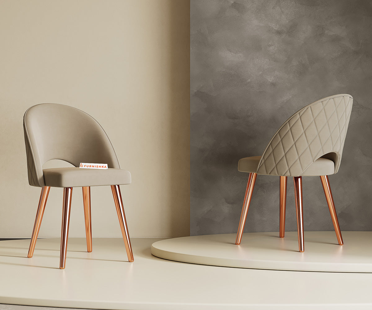 Leo Dining Chair With Rose Glod Leg Light Beige - Furnishka