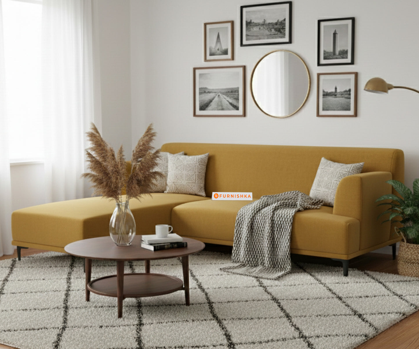 Liam 3 Seater L Shape Sofa - LHS Mustard Yellow