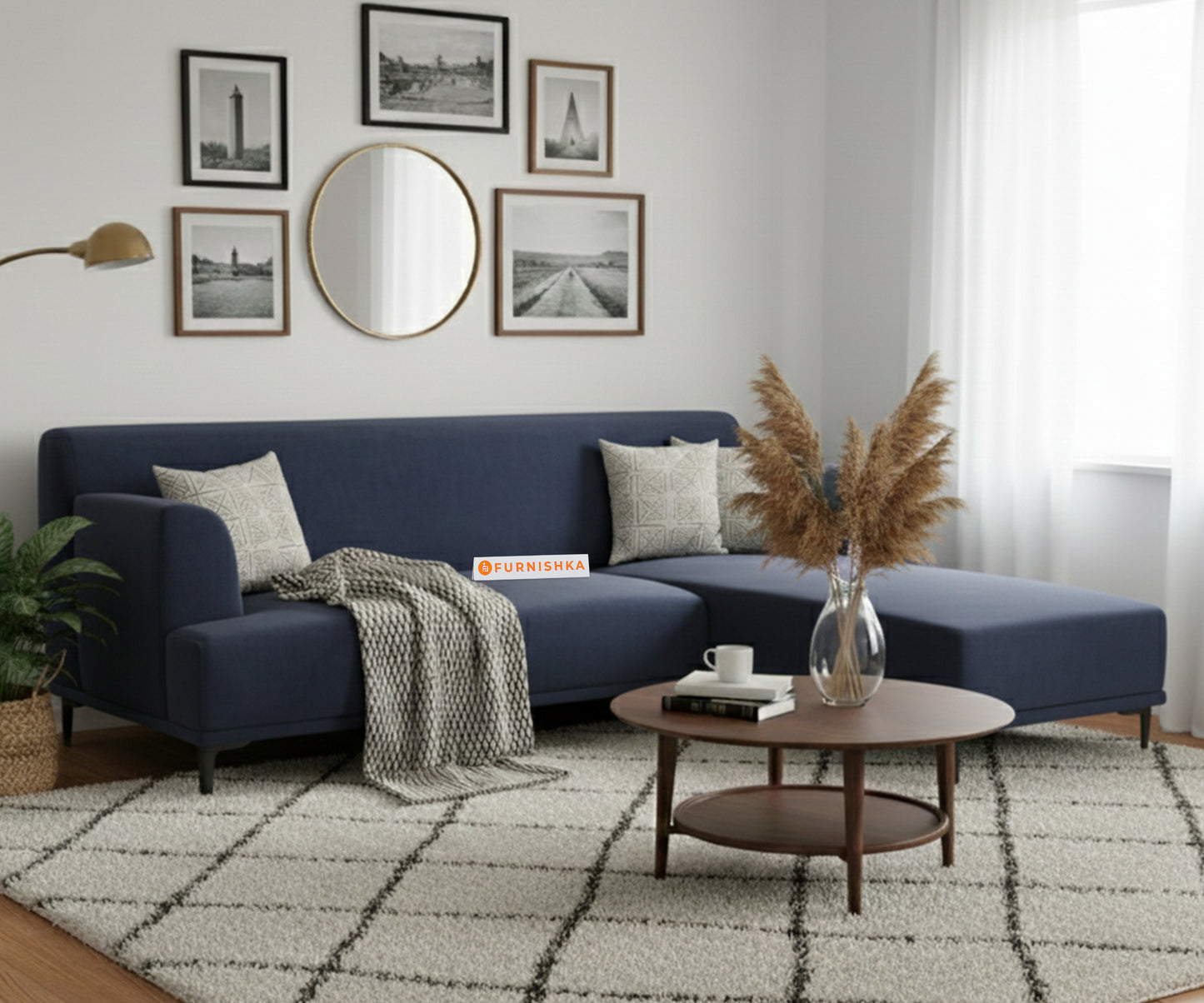 Liam 3 Seater L Shape Sofa - RHS Persian Blue