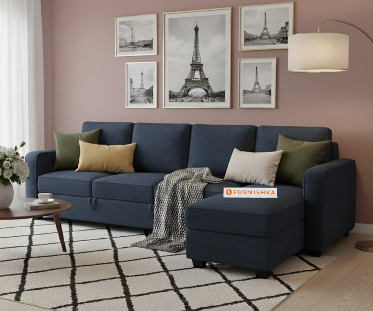 Melaka Sectional Sofa 3+L Seater RHS Persian Blue - Furnishka