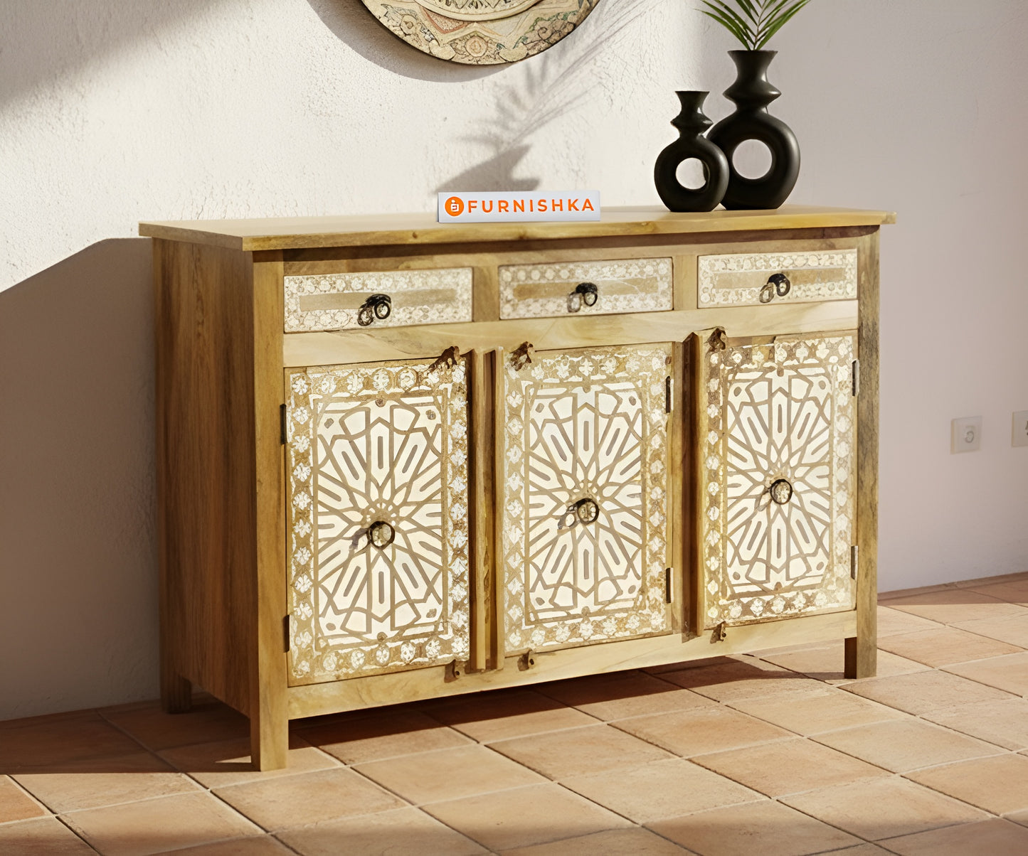 Moroccan Star Carved Cabinet Reclaimed - Furnishka