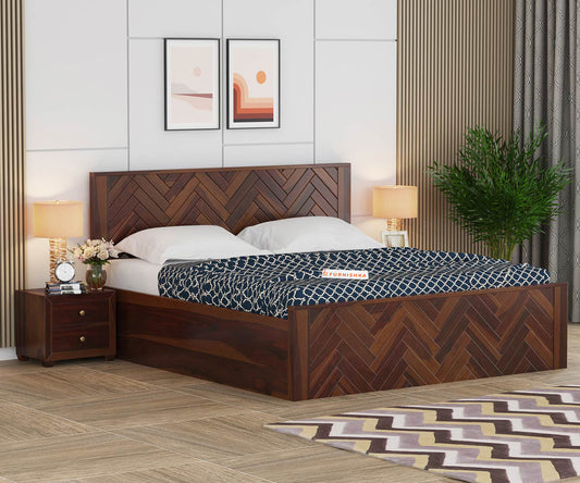 Myra Sheesham Wood Bed Hydraulic Storage - King Size - Furnishka