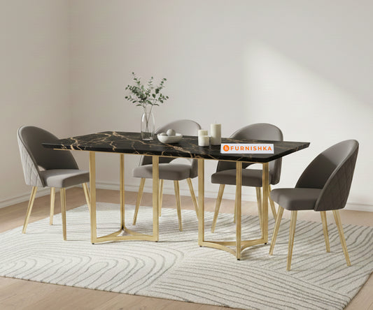 Nexus 4 Seater Dining Sets with Black Engineered Marble Top - Furnishka