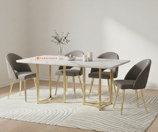 Nexus 4 Seater Dining Sets with Quartz Marble Top Gold Finish - Furnishka