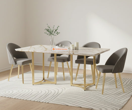 Nexus 4 Seater Dining Sets with ROSALIA GOLD sandwich Engineering Marble Top - Furnishka