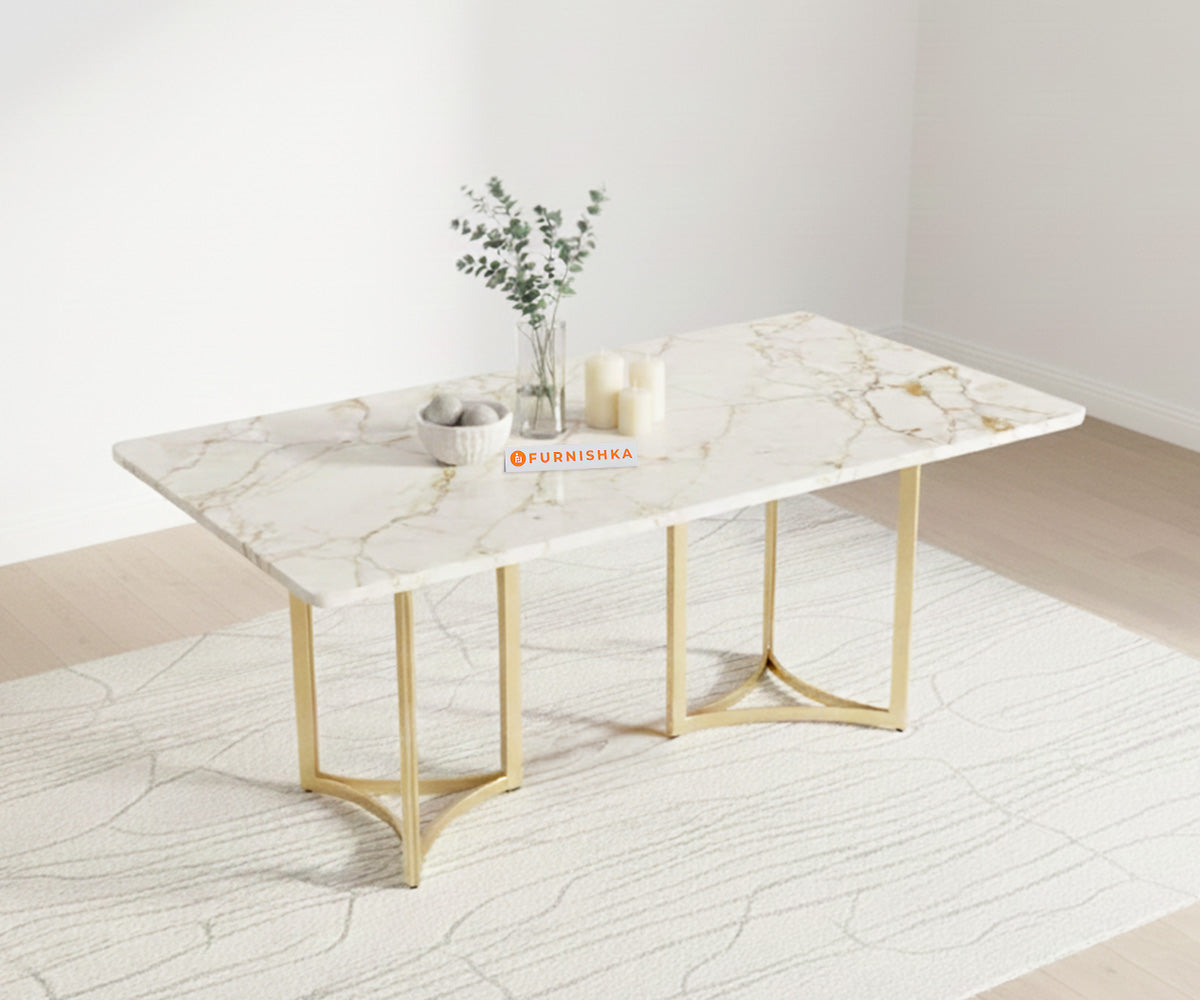 Nexus Dining Table with ROSALIA GOLD sandwich Engineering Marble Top - 6 Seater - Furnishka