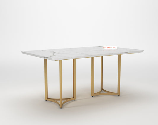 Nexus Dining Table with White Engineered Marble Top - 6 Seater - Furnishka