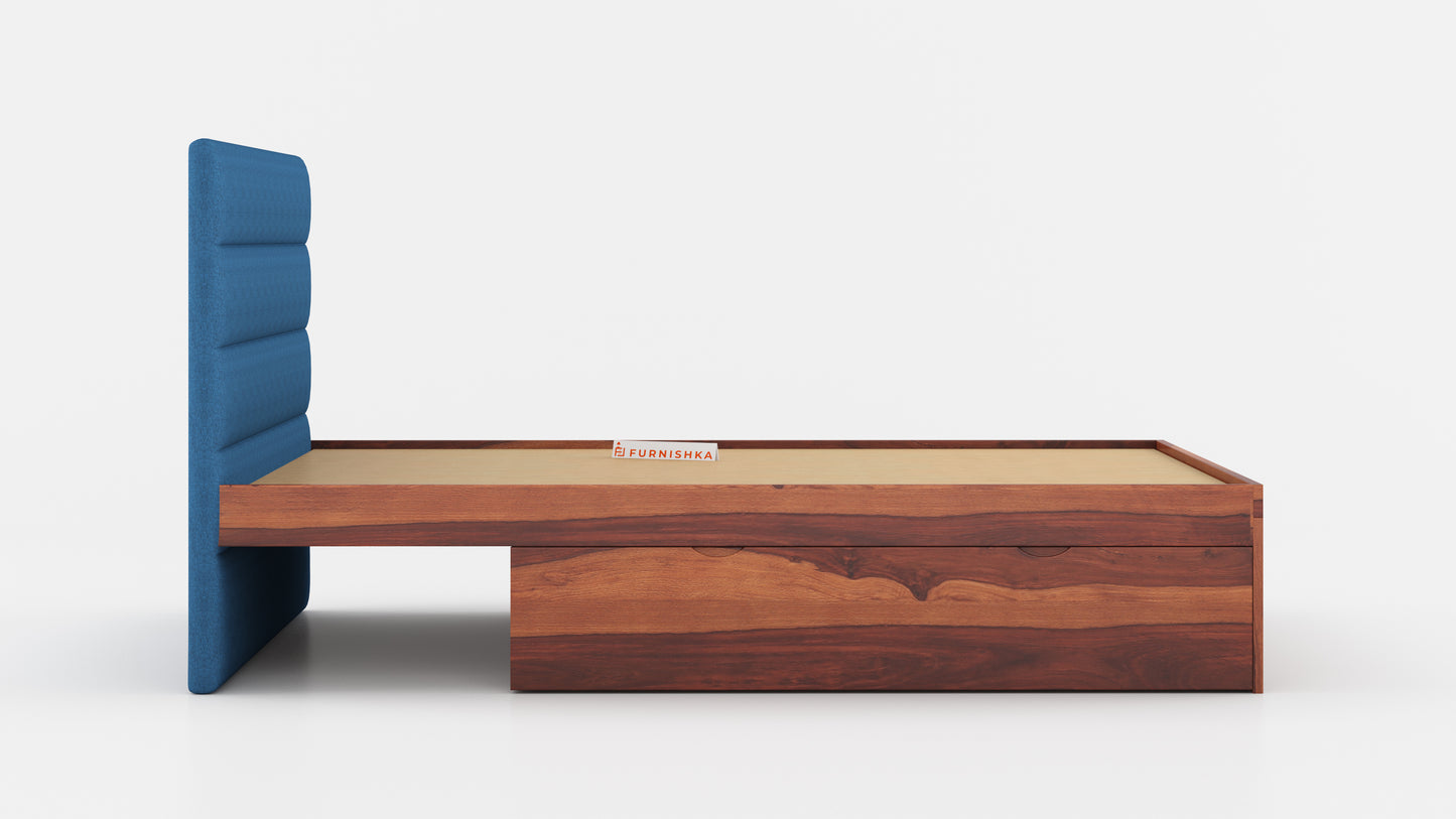 Niva Sheesham Wood bed with Upholstered headboard Drawer Storge King Size - Furnishka