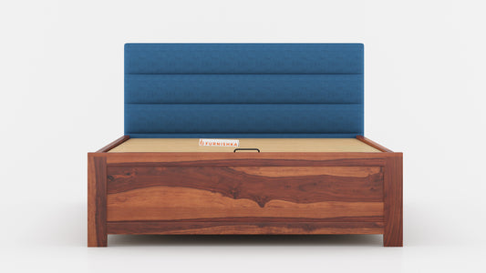 Niva Sheesham Wood bed with Upholstered headboard Hydraulic Storage Queen Size - Furnishka
