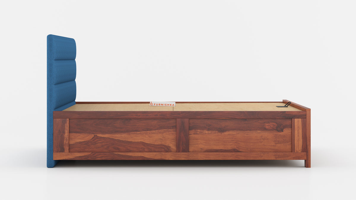 Niva Sheesham Wood bed with Upholstered headboard Hydraulic Storage King Size - Furnishka