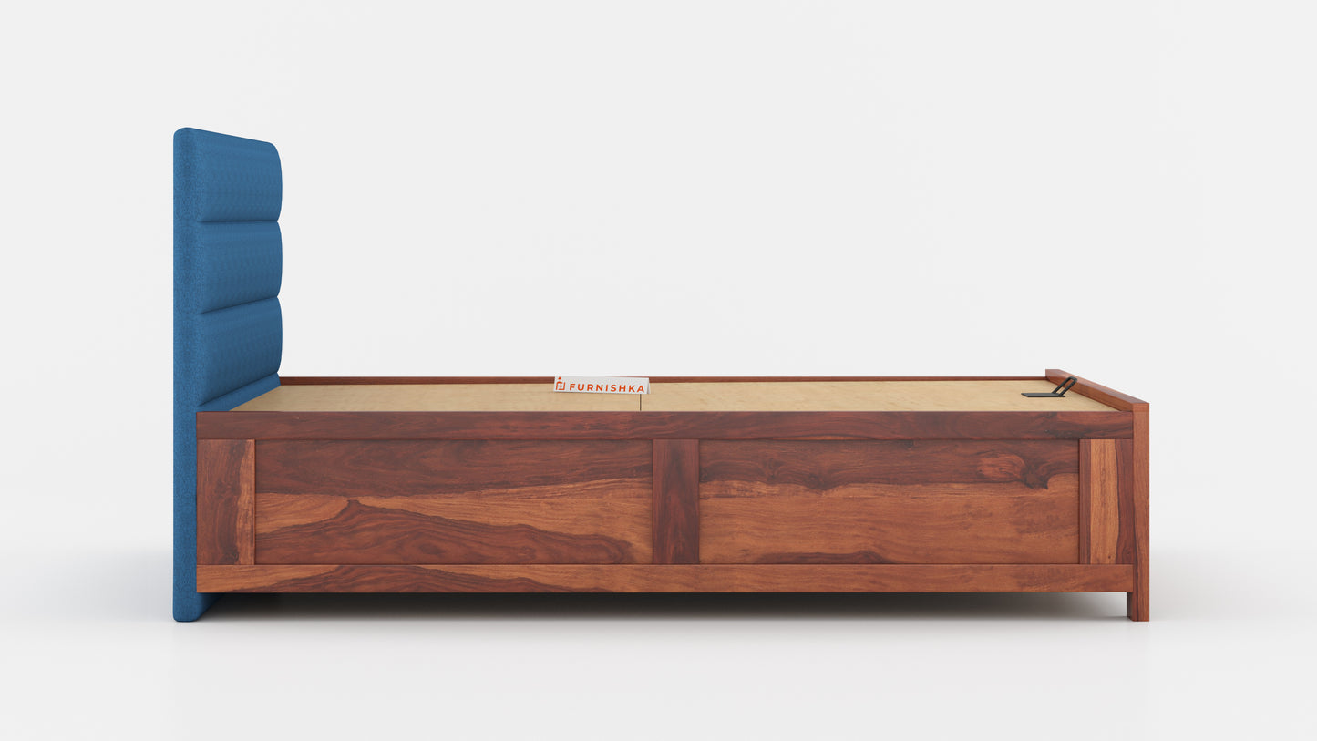 Niva Sheesham Wood bed with Upholstered headboard Hydraulic Storage King Size - Furnishka