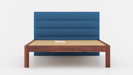 Niva Sheesham Wood bed with Upholstered headboard Non Storage Queen Size - Furnishka