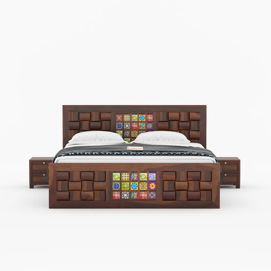 Niwar Sheesham Wood Bed Hydraulic Storage - Queen Size - Furnishka