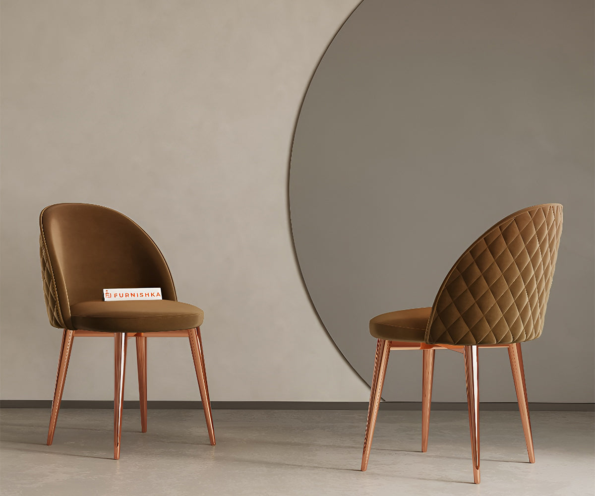 Noel Dining Chair With Rose Glod Leg Brown - Furnishka