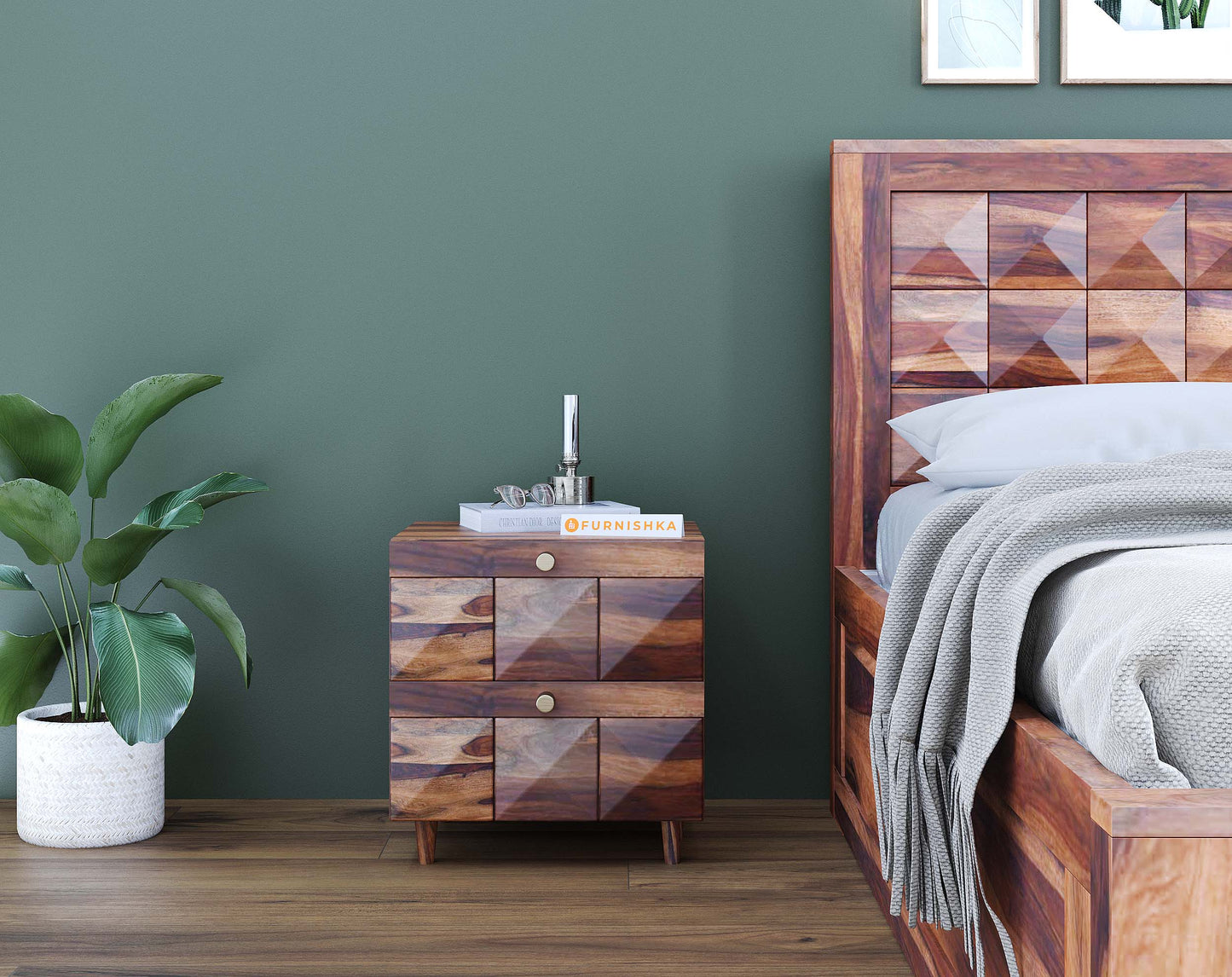 Nova Double Drawer Bedside Table In Sheesham - Furnishka
