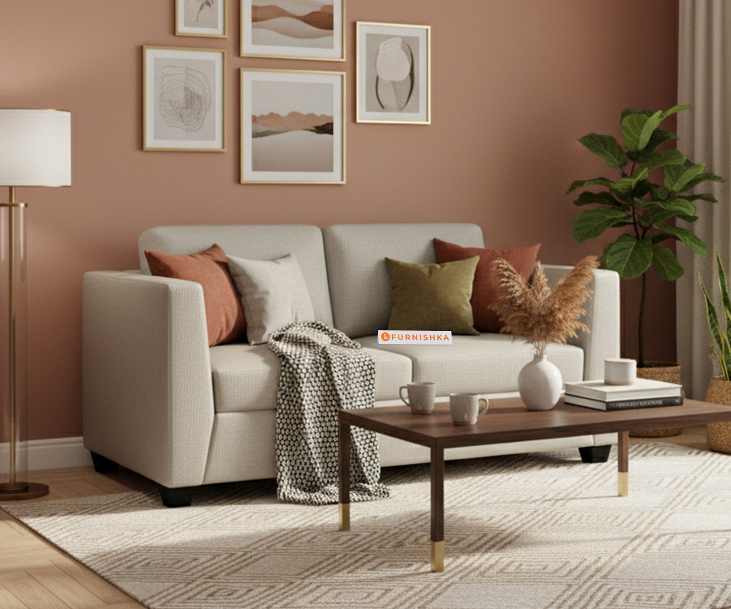 Oliver 2 Seater Sofa Light Beige - Furnishka