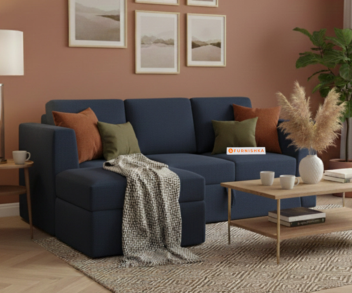 Oliver 2 Seater Sofa cum Bed - LHS Persian Blue - Furnishka