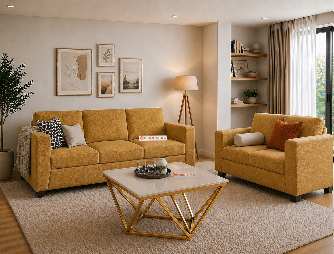 Oliver 3+2 Seater Sofa Set Mustard Yellow - Furnishka