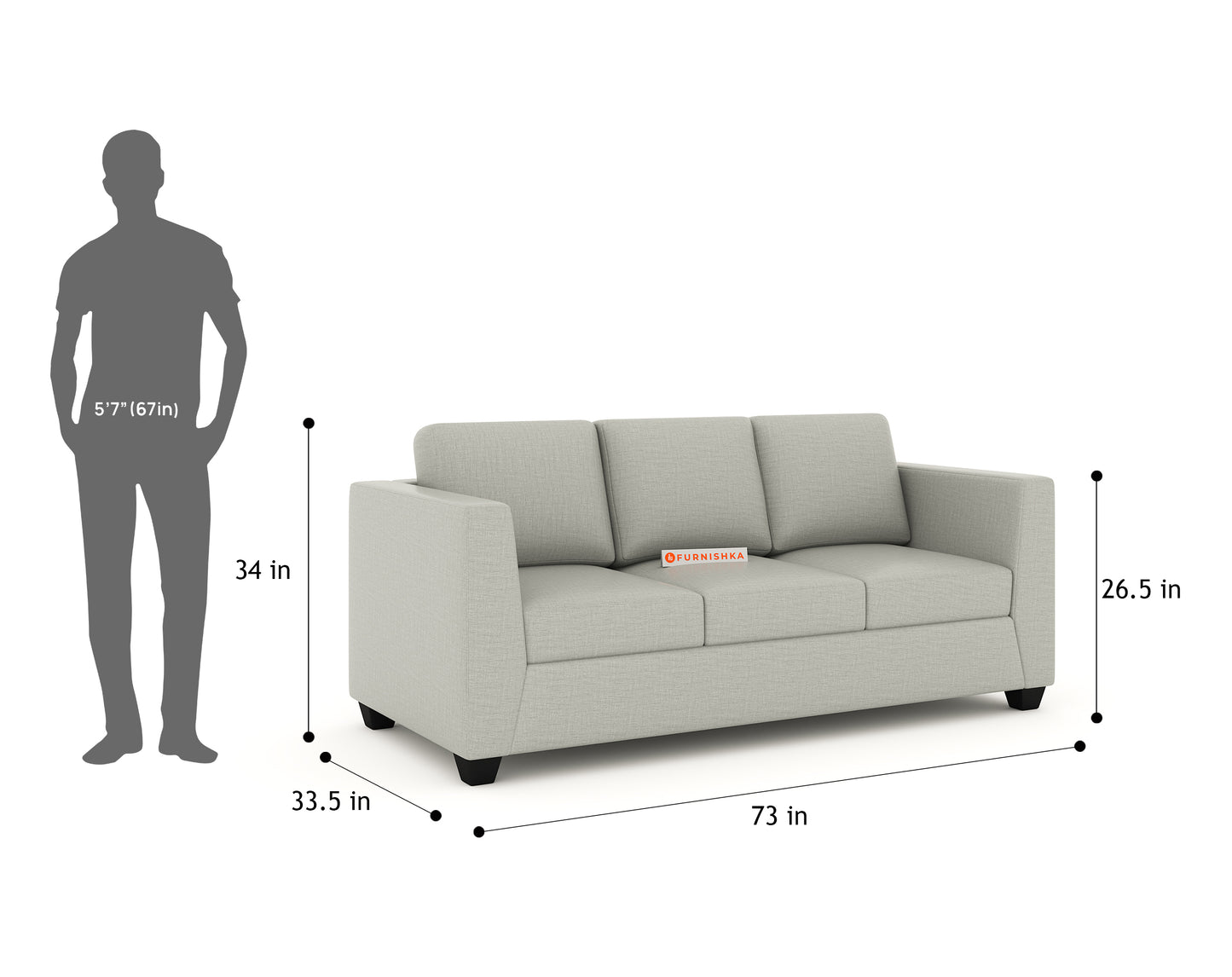 Oliver 3 Seater Sofa Light Beige - Furnishka