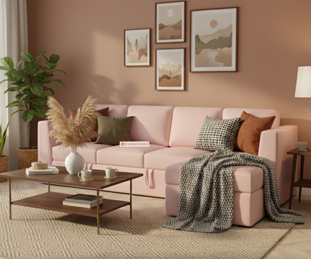 Oliver 3 Seater Sofa cum Bed - RHS Flamingo Pink - Furnishka