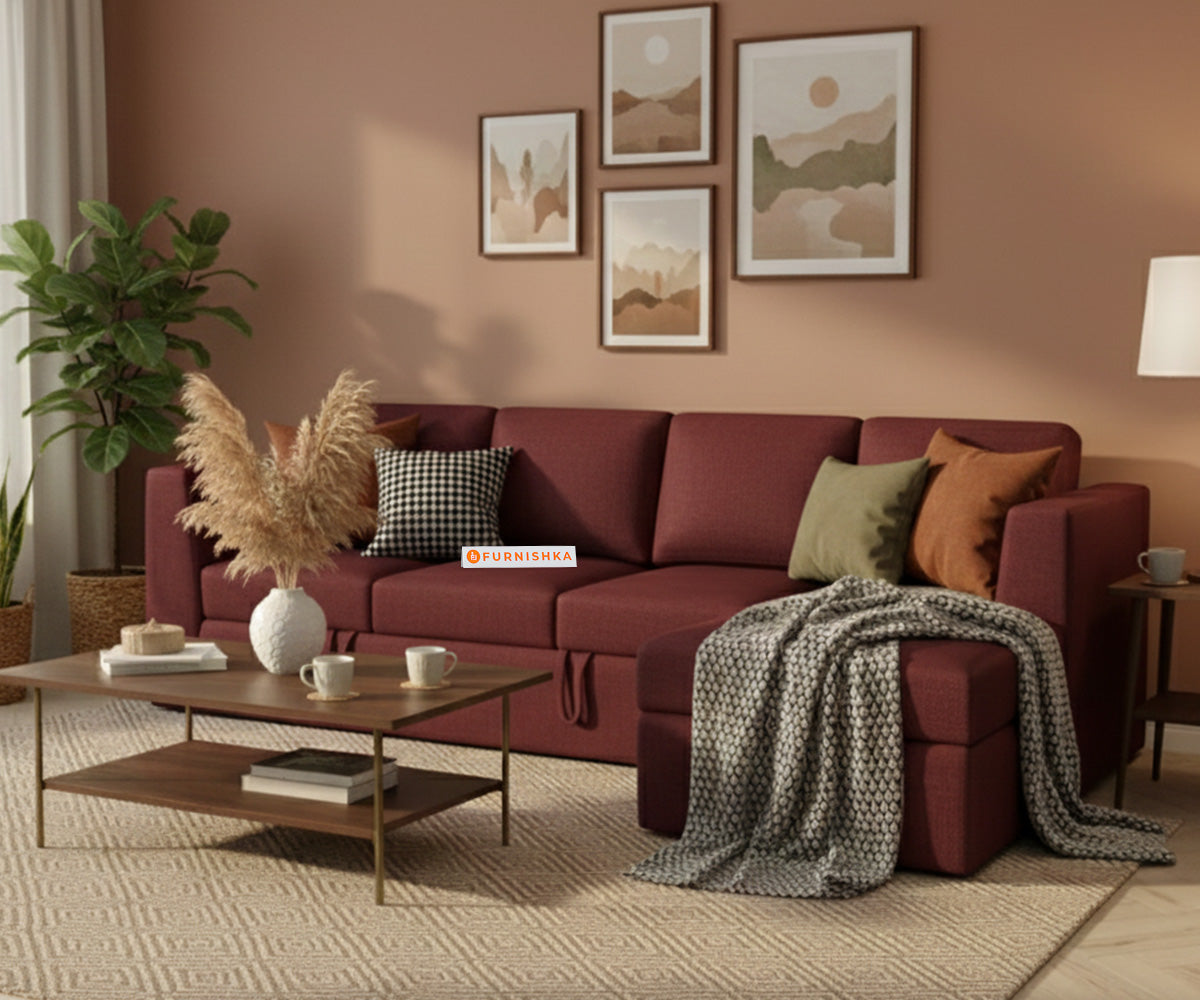 Oliver 3 Seater Sofa cum Bed - RHS Red Wine - Furnishka