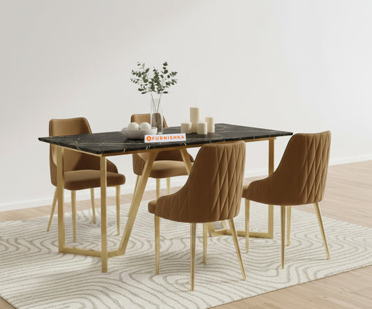 Olzaa 4-Seater Dining Set with Black Engineered Marble Table Top And Nyla Chairs - Furnishka