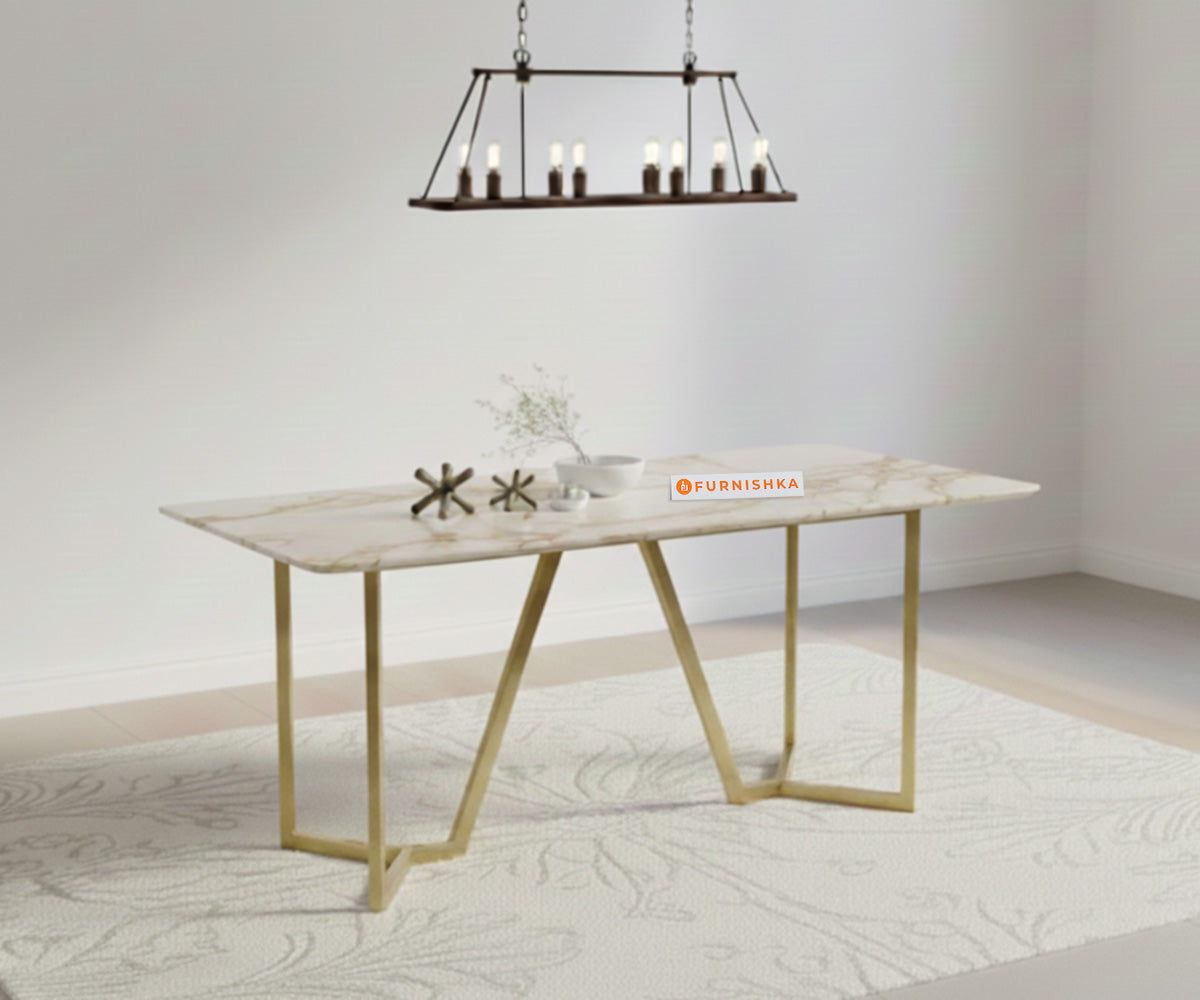 Olzaa 4-Seater Dining Set with ROSALIA GOLD Marble Top and Nyla Chairs - Furnishka