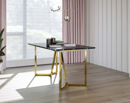 Olzaa 4 Seater Dining Sets with Black Engineered Marble Top - Furnishka