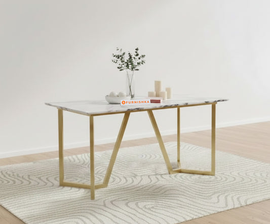 Olzaa 4-Seater Dining Table with White Engineered Marble Table Top - Furnishka