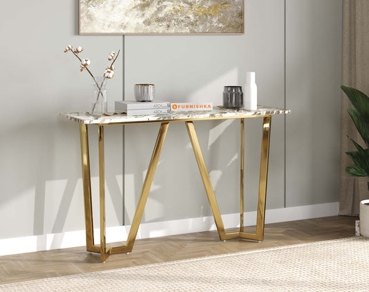 Olzaa Console Table with Green Choco Marble Top - Furnishka