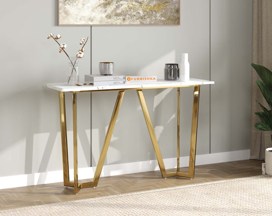 Olzaa Console Table with White Engineered Marble Top - Furnishka