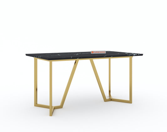 Olzaa Dining Table with Black Engineered Marble Top - 4 Seater - Furnishka