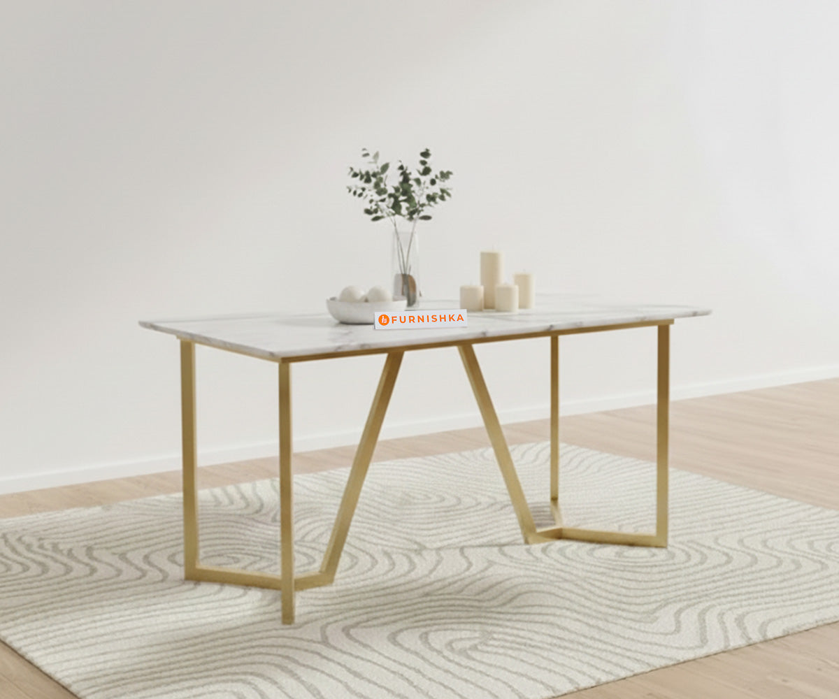 Olzaa Dining Table with Indian Banswara Marble Top - 6 Seater - Furnishka