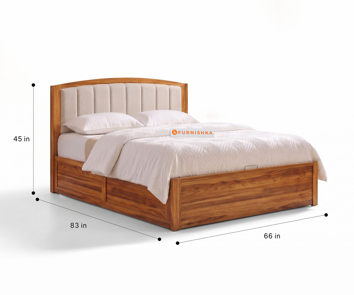 Alessia Teak Wood Bed with Hydraulic Storage Queen Size in Bone White
