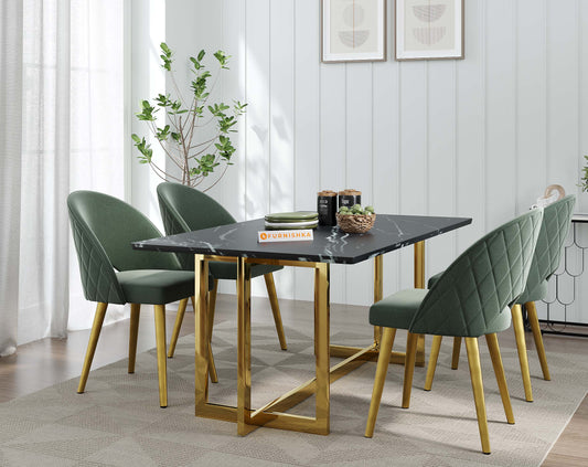 Rodano Dining Table with Black Engineered Marble Top - 4 Seater - Furnishka