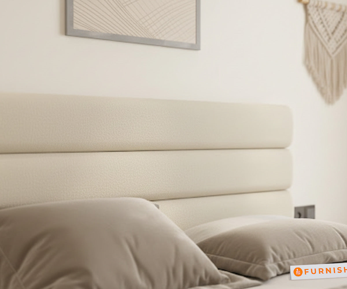 Rumi Fabric bed with Upholstered headboard Hydraulic Storage King Size -Light Beige - Furnishka