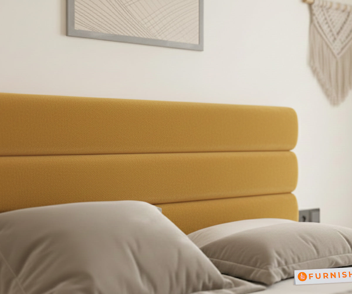 Rumi Fabric bed with Upholstered headboard Hydraulic Storage Queen Size -Mustard Yellow - Furnishka