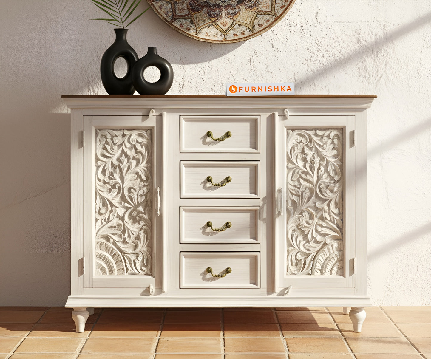 Rustic Luxe Hand-Carved Cabinet - Furnishka