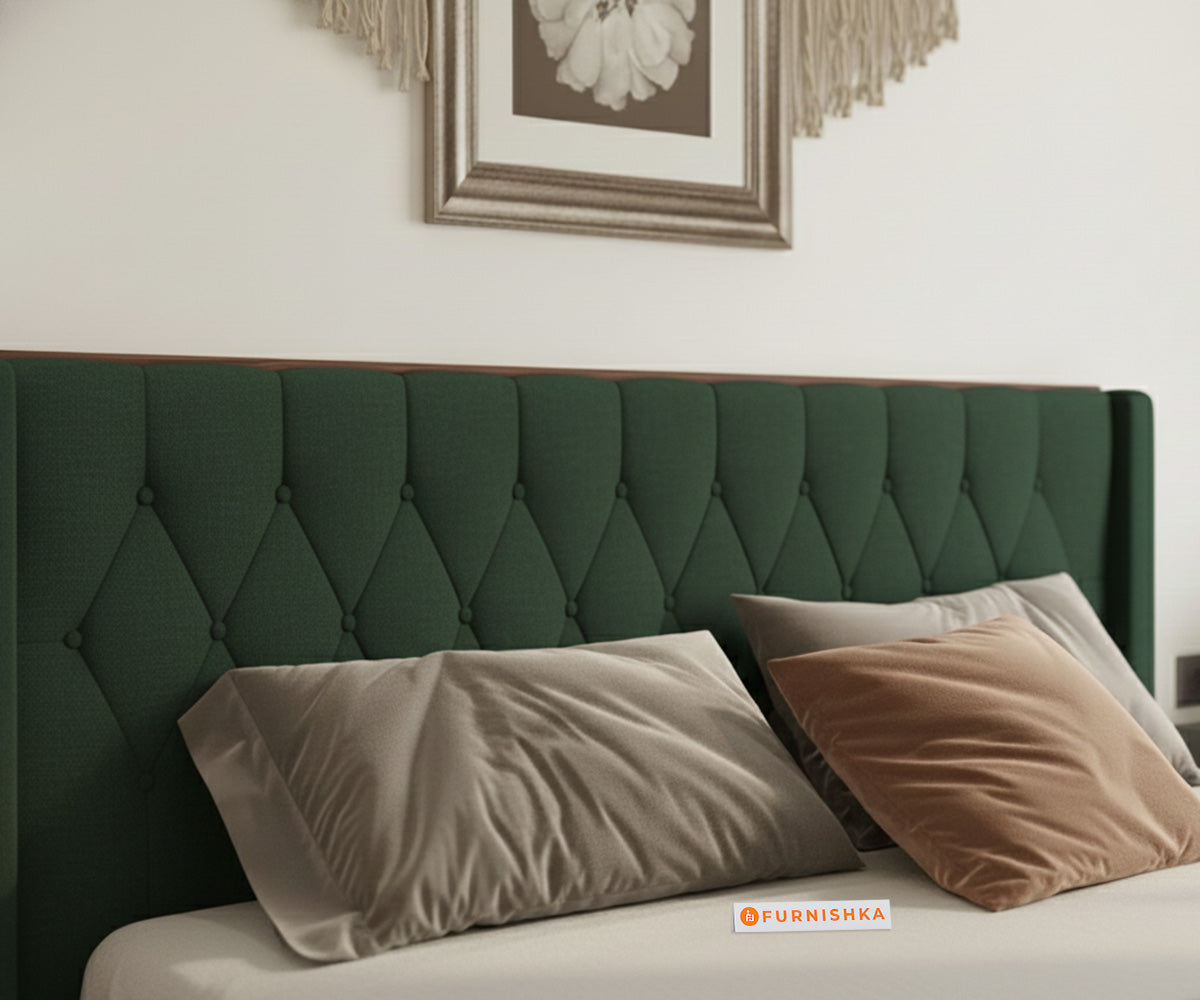 Samawi Fabric bed with Upholstered headboard Hydraulic Storage King Size - Pine Green - Furnishka