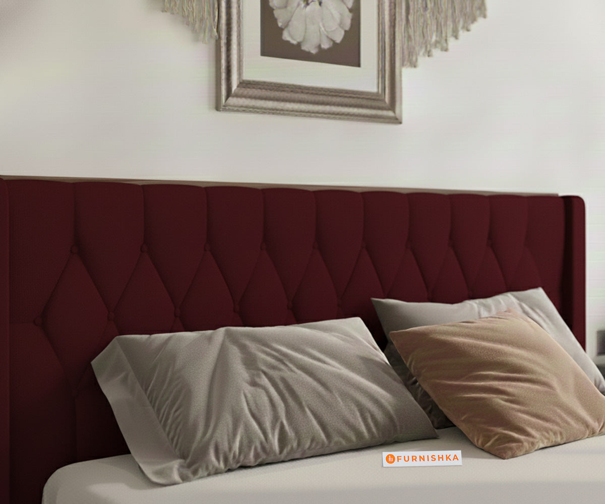 Samawi Fabric bed with Upholstered headboard Non Storage Queen Size - Red Wine - Furnishka