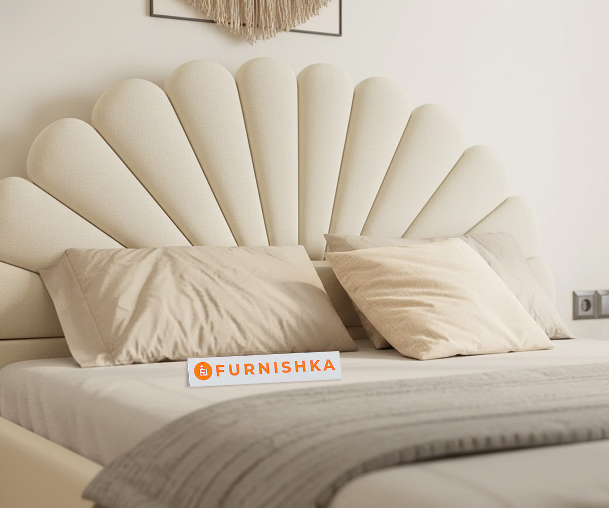 Satin Fabric bed with Uphold Hydraulic Storage Light Beige - King Size - Furnishka