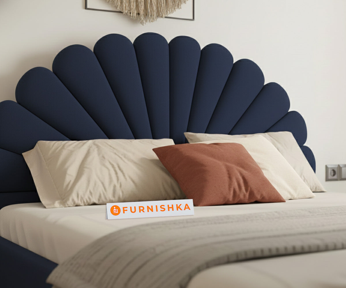 Satin Fabric bed with Uphold Hydraulic Storage Persian Blue - Queen Size - Furnishka