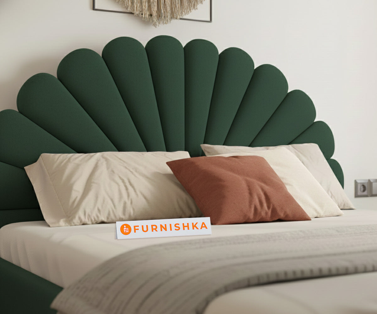 Satin Fabric bed with Uphold Hydraulic Storage Pine Green - Queen Size - Furnishka