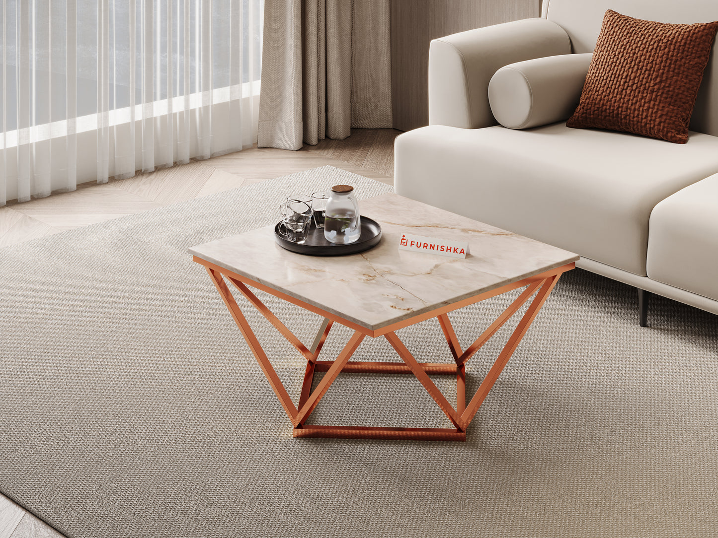 Solaia Coffee Table with Australian Onyx Top in Rose Gold finish - Furnishka