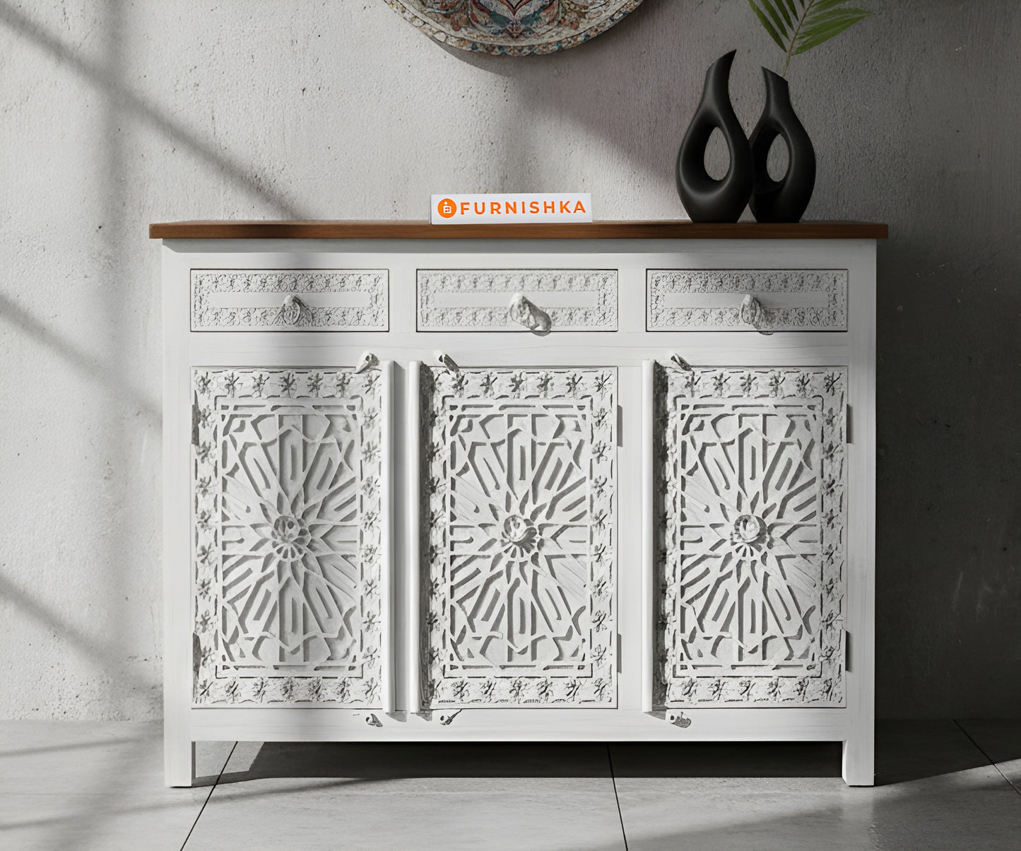Starburst Carved Cabinet - Furnishka