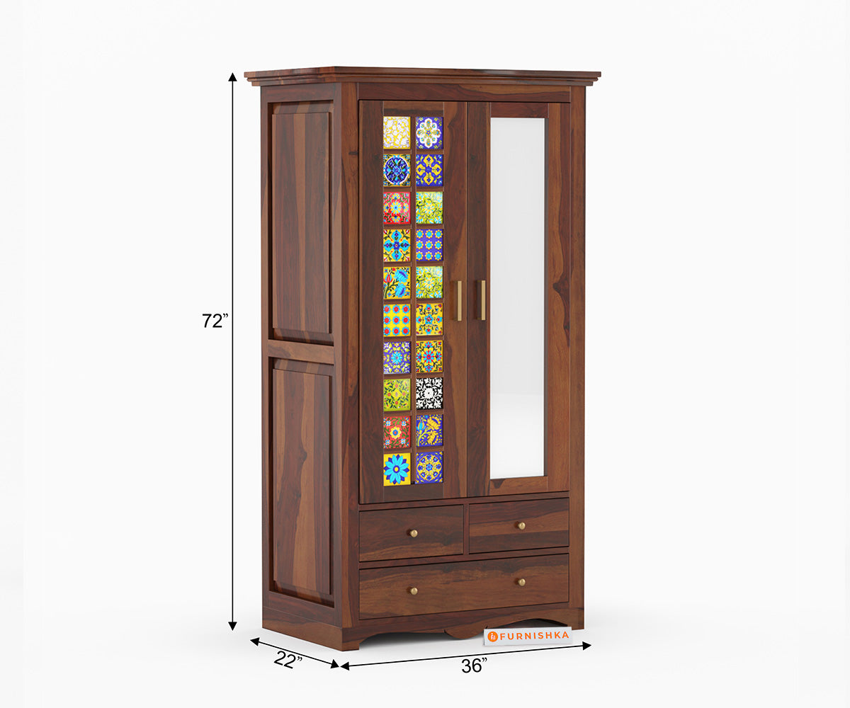 Starla 2 Door Solid Sheesham Wood Wardrobe with Mirror - Furnishka
