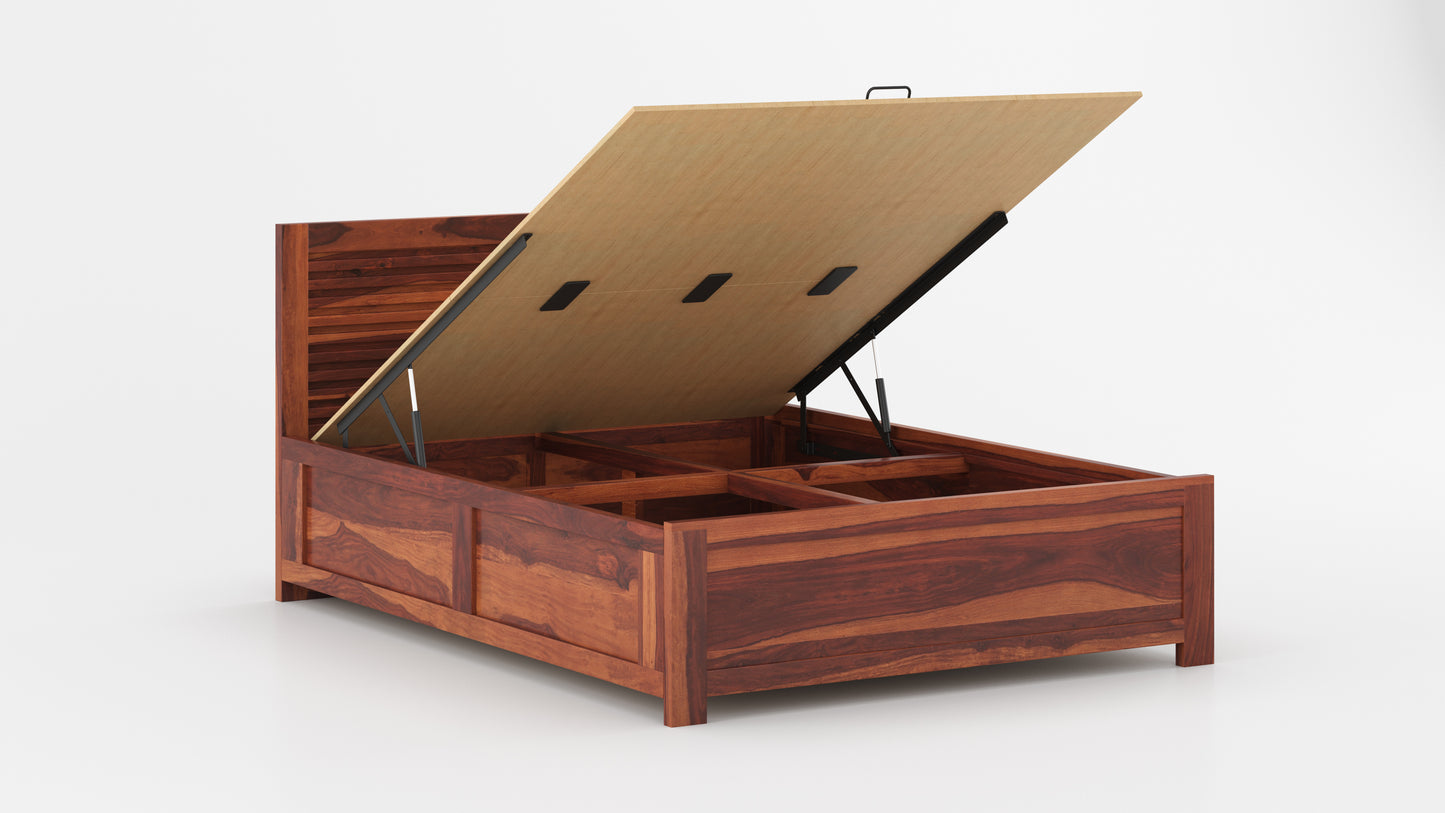 Stella Hydraulic Bed in Sheesham - King Size - Furnishka