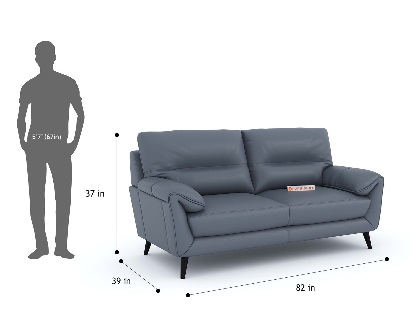 Suntory Leather 3 Seater Sofa - Ocean Blue Finish - Furnishka